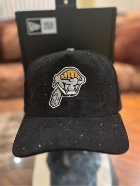 Cleveland Indians All Black Suede Rhinestone SnapBack Hat